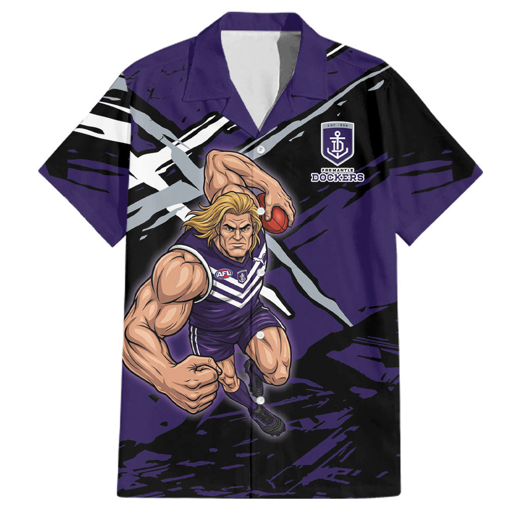 Fremantle Football Club Family Matching Mermaid Dress and Hawaiian Shirt Dockers Muscular Mascot Graphic - Abstract Paint Splatter Art