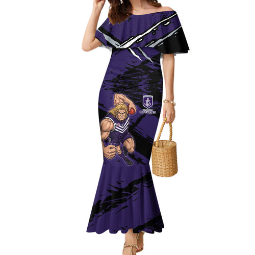 Fremantle Football Club Family Matching Mermaid Dress and Hawaiian Shirt Dockers Muscular Mascot Graphic - Abstract Paint Splatter Art
