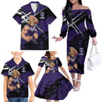Fremantle Football Club Family Matching Off The Shoulder Long Sleeve Dress and Hawaiian Shirt Dockers Muscular Mascot Graphic - Abstract Paint Splatter Art