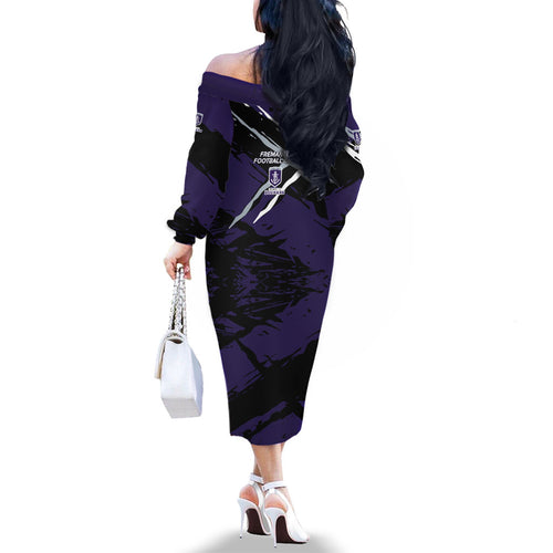 Fremantle Football Club Family Matching Off The Shoulder Long Sleeve Dress and Hawaiian Shirt Dockers Muscular Mascot Graphic - Abstract Paint Splatter Art