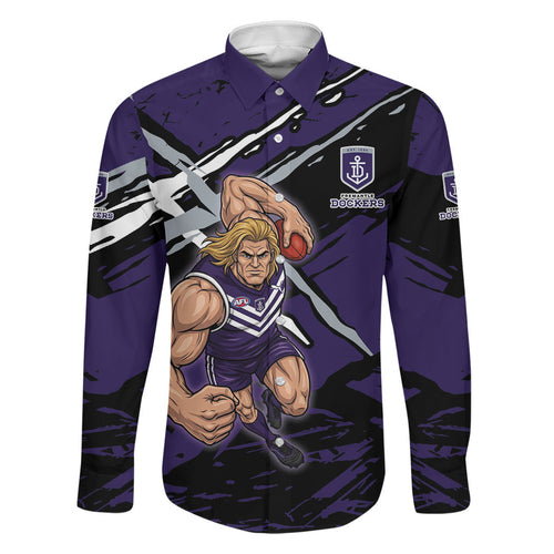 Fremantle Football Club Family Matching Off Shoulder Short Dress and Hawaiian Shirt Dockers Muscular Mascot Graphic - Abstract Paint Splatter Art