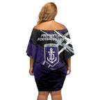 Fremantle Football Club Family Matching Off Shoulder Short Dress and Hawaiian Shirt Dockers Muscular Mascot Graphic - Abstract Paint Splatter Art