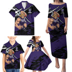 Fremantle Football Club Family Matching Puletasi and Hawaiian Shirt Dockers Muscular Mascot Graphic - Abstract Paint Splatter Art