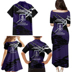 Fremantle Football Club Family Matching Puletasi and Hawaiian Shirt Dockers Muscular Mascot Graphic - Abstract Paint Splatter Art