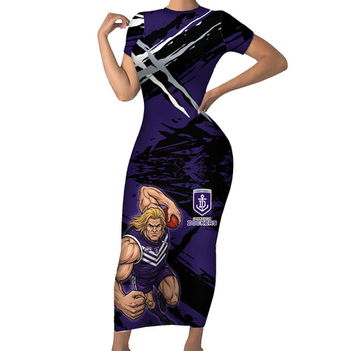 Fremantle Football Club Family Matching Short Sleeve Bodycon Dress and Hawaiian Shirt Dockers Muscular Mascot Graphic - Abstract Paint Splatter Art