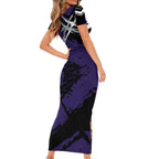 Fremantle Football Club Family Matching Short Sleeve Bodycon Dress and Hawaiian Shirt Dockers Muscular Mascot Graphic - Abstract Paint Splatter Art