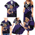 Fremantle Football Club Family Matching Summer Maxi Dress and Hawaiian Shirt Dockers Muscular Mascot Graphic - Abstract Paint Splatter Art