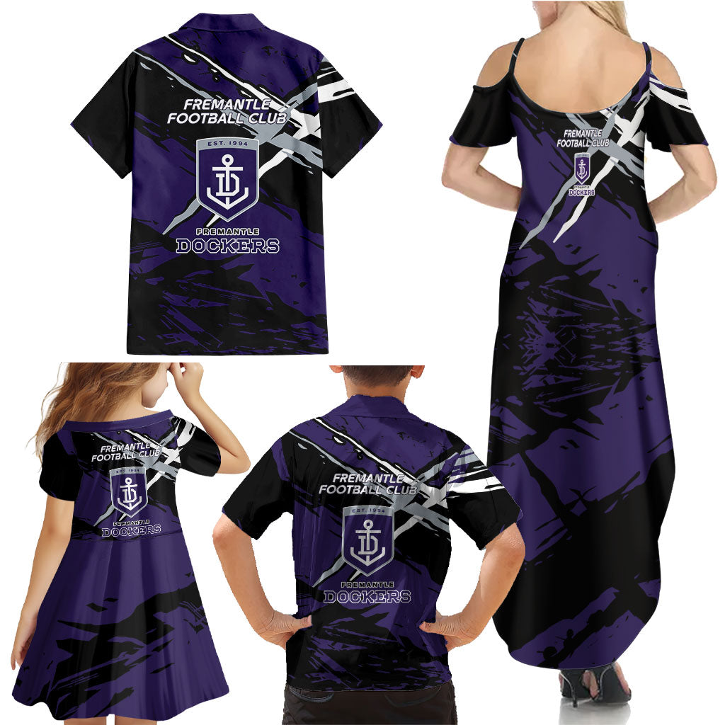 Fremantle Football Club Family Matching Summer Maxi Dress and Hawaiian Shirt Dockers Muscular Mascot Graphic - Abstract Paint Splatter Art