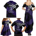 Fremantle Football Club Family Matching Summer Maxi Dress and Hawaiian Shirt Dockers Muscular Mascot Graphic - Abstract Paint Splatter Art