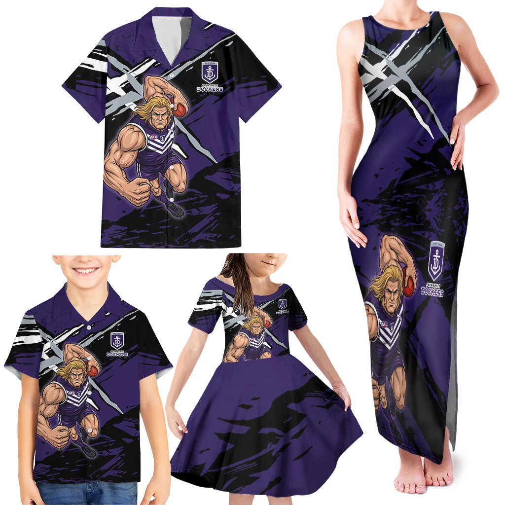Fremantle Football Club Family Matching Tank Maxi Dress and Hawaiian Shirt Dockers Muscular Mascot Graphic - Abstract Paint Splatter Art