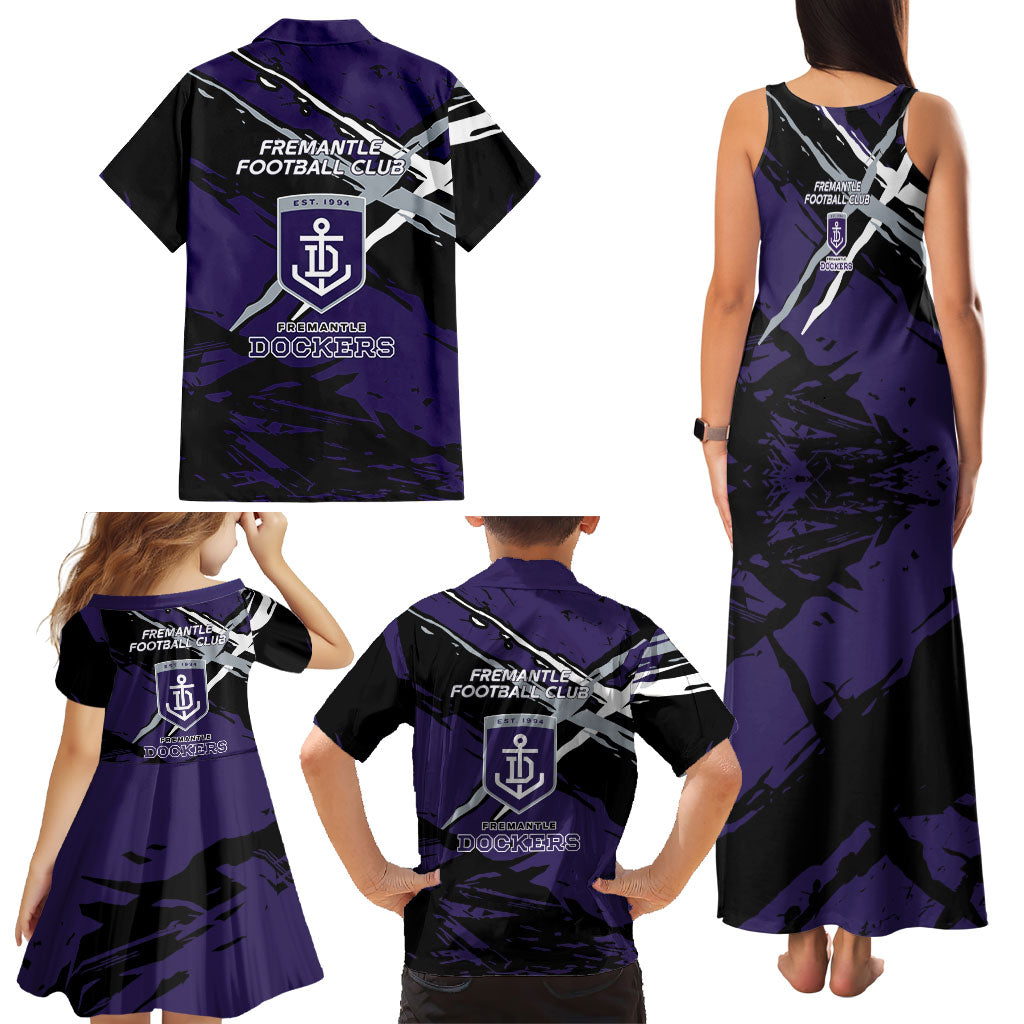 Fremantle Football Club Family Matching Tank Maxi Dress and Hawaiian Shirt Dockers Muscular Mascot Graphic - Abstract Paint Splatter Art