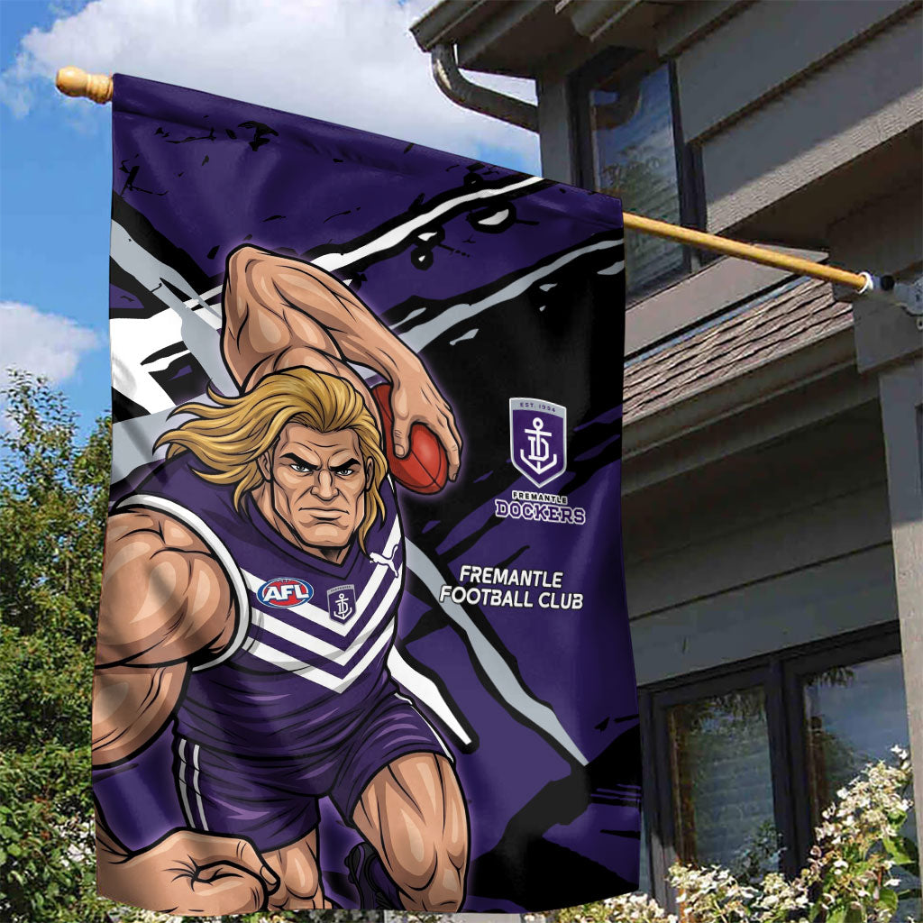 Fremantle Football Club Garden Flag Dockers Muscular Mascot Graphic - Abstract Paint Splatter Art