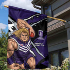 Fremantle Football Club Garden Flag Dockers Muscular Mascot Graphic - Abstract Paint Splatter Art