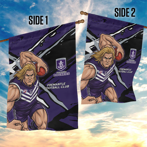 Fremantle Football Club Garden Flag Dockers Muscular Mascot Graphic - Abstract Paint Splatter Art