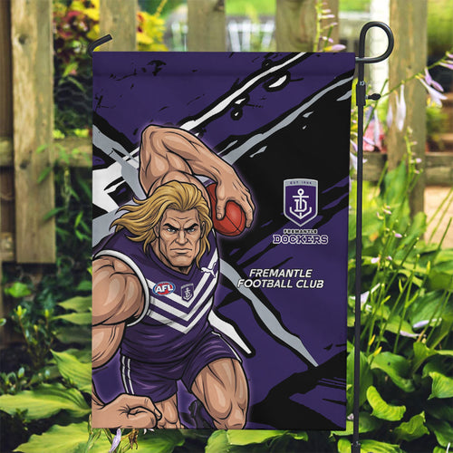 Fremantle Football Club Garden Flag Dockers Muscular Mascot Graphic - Abstract Paint Splatter Art