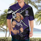 Fremantle Football Club Hawaiian Shirt Dockers Muscular Mascot Graphic - Abstract Paint Splatter Art