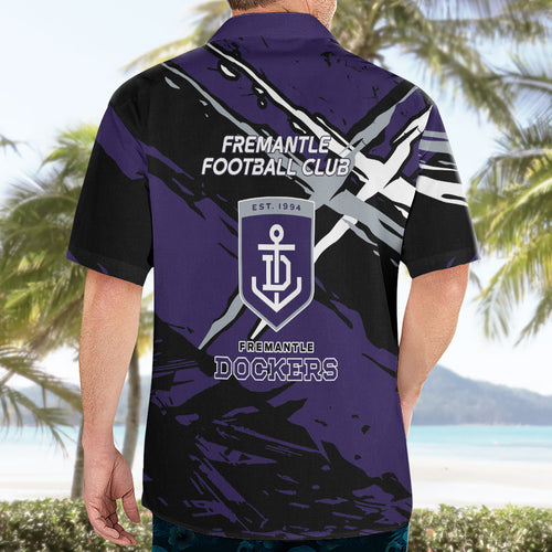 Fremantle Football Club Hawaiian Shirt Dockers Muscular Mascot Graphic - Abstract Paint Splatter Art