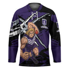 Fremantle Football Club Hockey Jersey Dockers Muscular Mascot Graphic - Abstract Paint Splatter Art