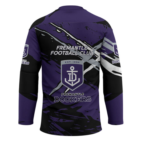 Fremantle Football Club Hockey Jersey Dockers Muscular Mascot Graphic - Abstract Paint Splatter Art