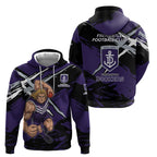 Fremantle Football Club Hoodie Dockers Muscular Mascot Graphic - Abstract Paint Splatter Art