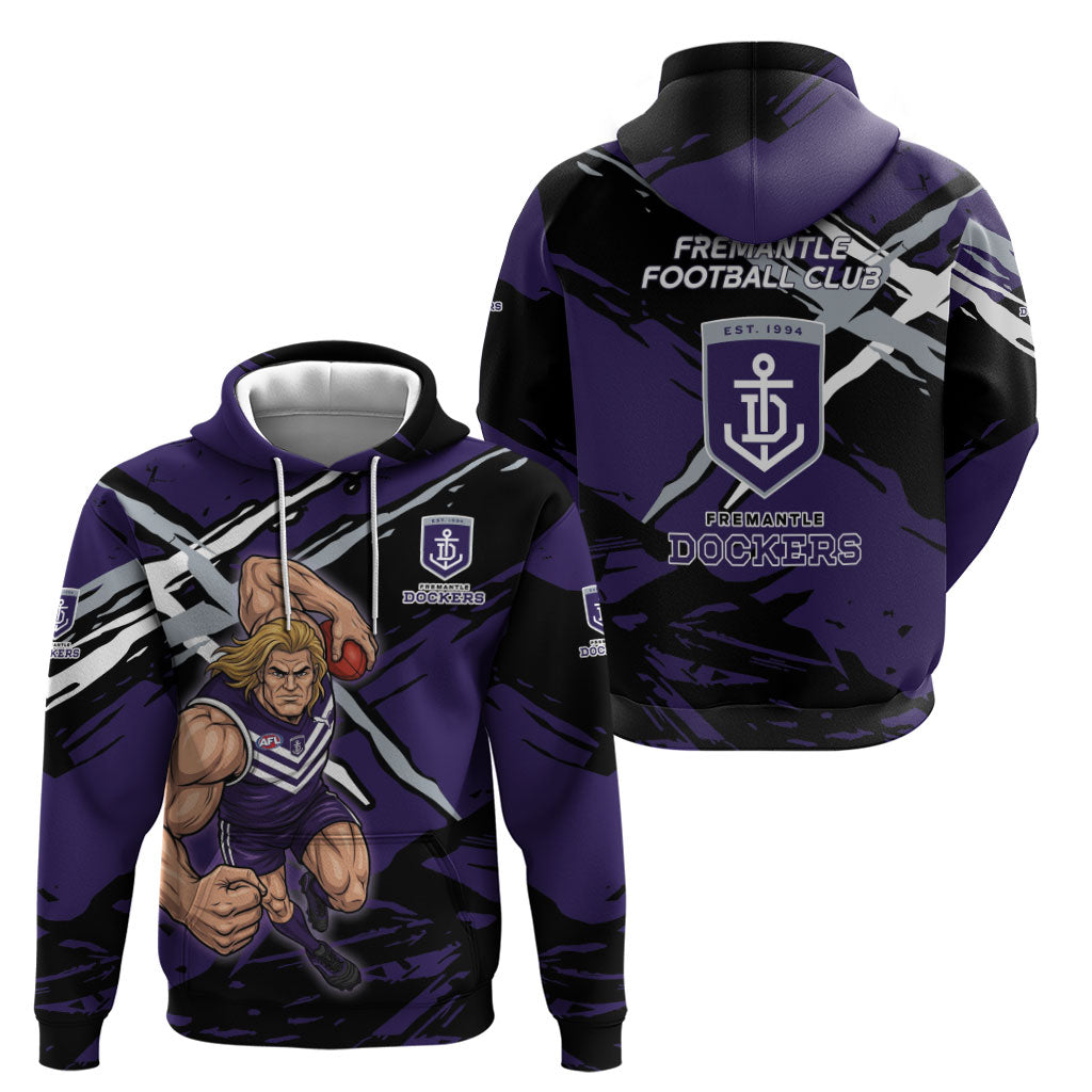 Fremantle Football Club Hoodie Dockers Muscular Mascot Graphic - Abstract Paint Splatter Art