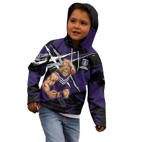 Fremantle Football Club Kid Hoodie Dockers Muscular Mascot Graphic - Abstract Paint Splatter Art