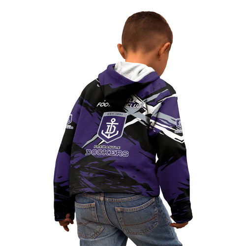 Fremantle Football Club Kid Hoodie Dockers Muscular Mascot Graphic - Abstract Paint Splatter Art