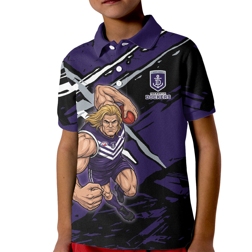 Fremantle Football Club Kid Polo Shirt Dockers Muscular Mascot Graphic - Abstract Paint Splatter Art