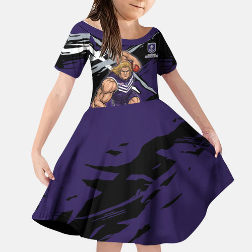 Fremantle Football Club Kid Short Sleeve Dress Dockers Muscular Mascot Graphic - Abstract Paint Splatter Art
