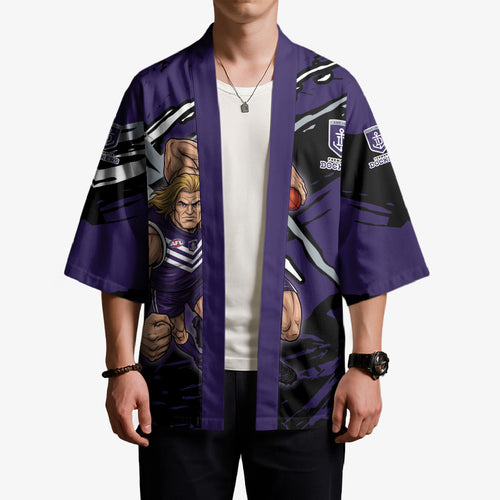 Fremantle Football Club Kimono Dockers Muscular Mascot Graphic - Abstract Paint Splatter Art