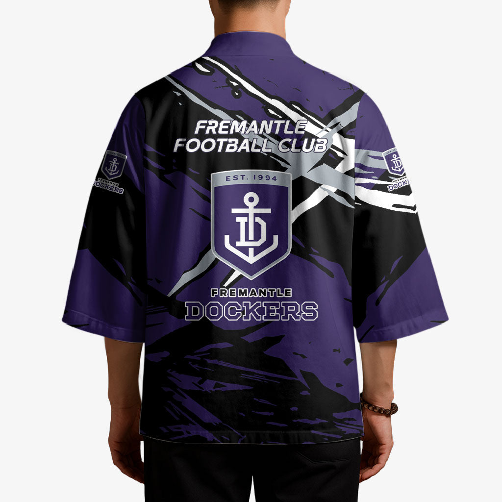 Fremantle Football Club Kimono Dockers Muscular Mascot Graphic - Abstract Paint Splatter Art