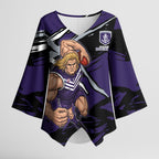Fremantle Football Club Kimono Sleeve Blouse Dockers Muscular Mascot Graphic - Abstract Paint Splatter Art