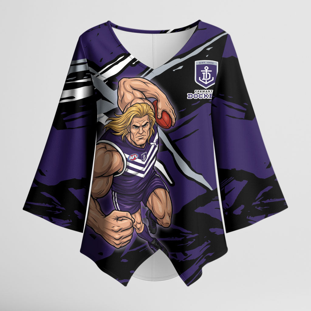 Fremantle Football Club Kimono Sleeve Blouse Dockers Muscular Mascot Graphic - Abstract Paint Splatter Art
