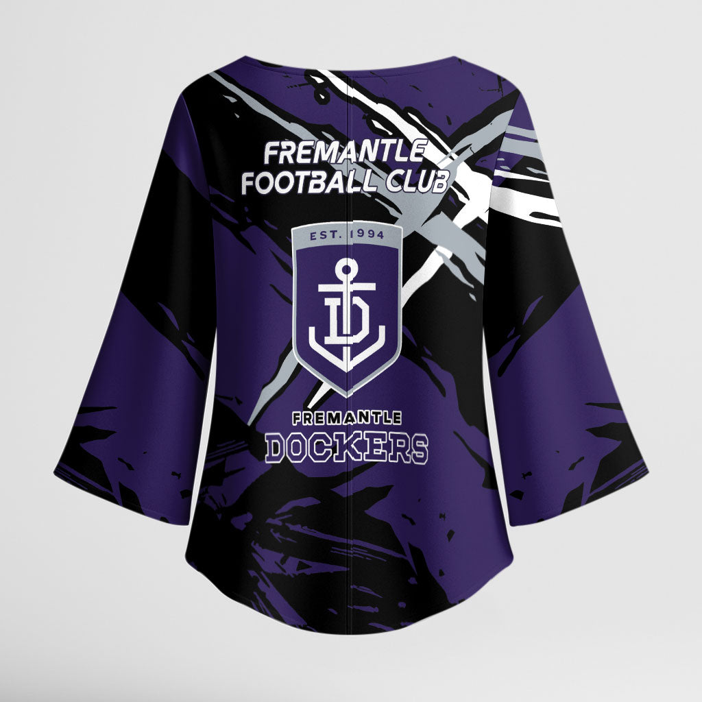 Fremantle Football Club Kimono Sleeve Blouse Dockers Muscular Mascot Graphic - Abstract Paint Splatter Art