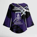 Fremantle Football Club Kimono Sleeve Blouse Dockers Muscular Mascot Graphic - Abstract Paint Splatter Art