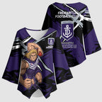 Fremantle Football Club Kimono Sleeve Blouse Dockers Muscular Mascot Graphic - Abstract Paint Splatter Art