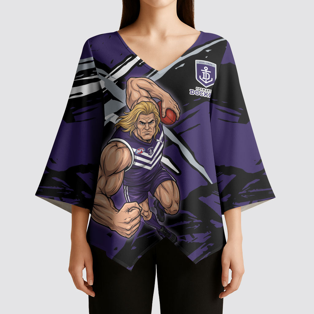 Fremantle Football Club Kimono Sleeve Blouse Dockers Muscular Mascot Graphic - Abstract Paint Splatter Art