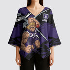 Fremantle Football Club Kimono Sleeve Blouse Dockers Muscular Mascot Graphic - Abstract Paint Splatter Art