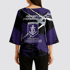 Fremantle Football Club Kimono Sleeve Blouse Dockers Muscular Mascot Graphic - Abstract Paint Splatter Art
