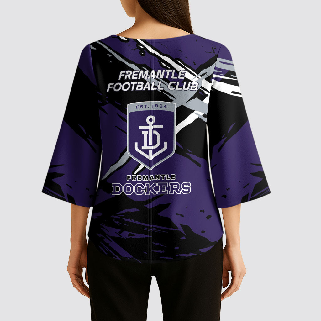 Fremantle Football Club Kimono Sleeve Blouse Dockers Muscular Mascot Graphic - Abstract Paint Splatter Art