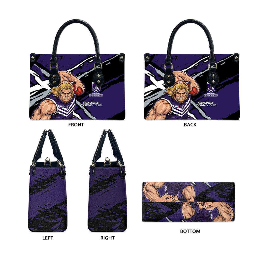 Fremantle Football Club Leather Bag Dockers Muscular Mascot Graphic - Abstract Paint Splatter Art