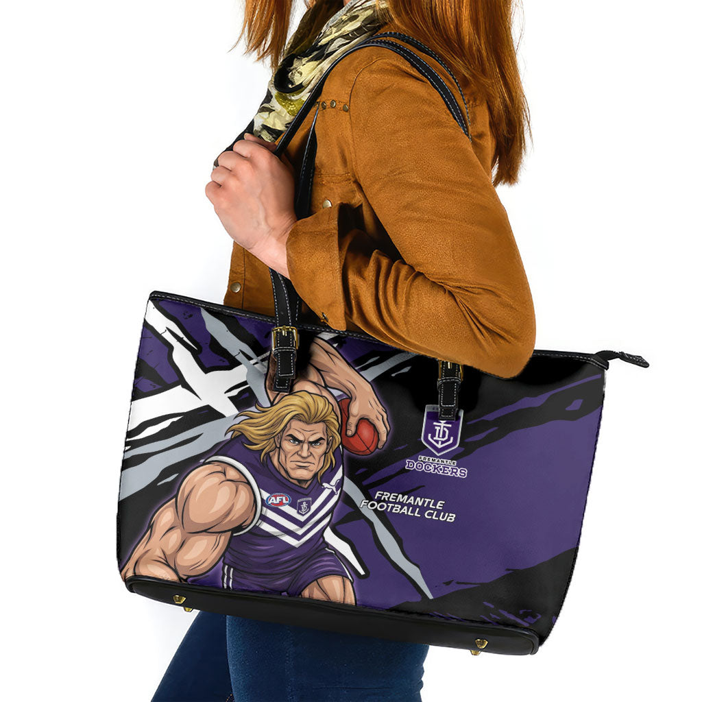 Fremantle Football Club Leather Tote Bag Dockers Muscular Mascot Graphic - Abstract Paint Splatter Art