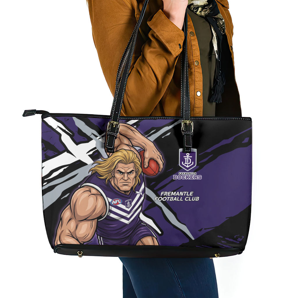 Fremantle Football Club Leather Tote Bag Dockers Muscular Mascot Graphic - Abstract Paint Splatter Art