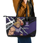 Fremantle Football Club Leather Tote Bag Dockers Muscular Mascot Graphic - Abstract Paint Splatter Art