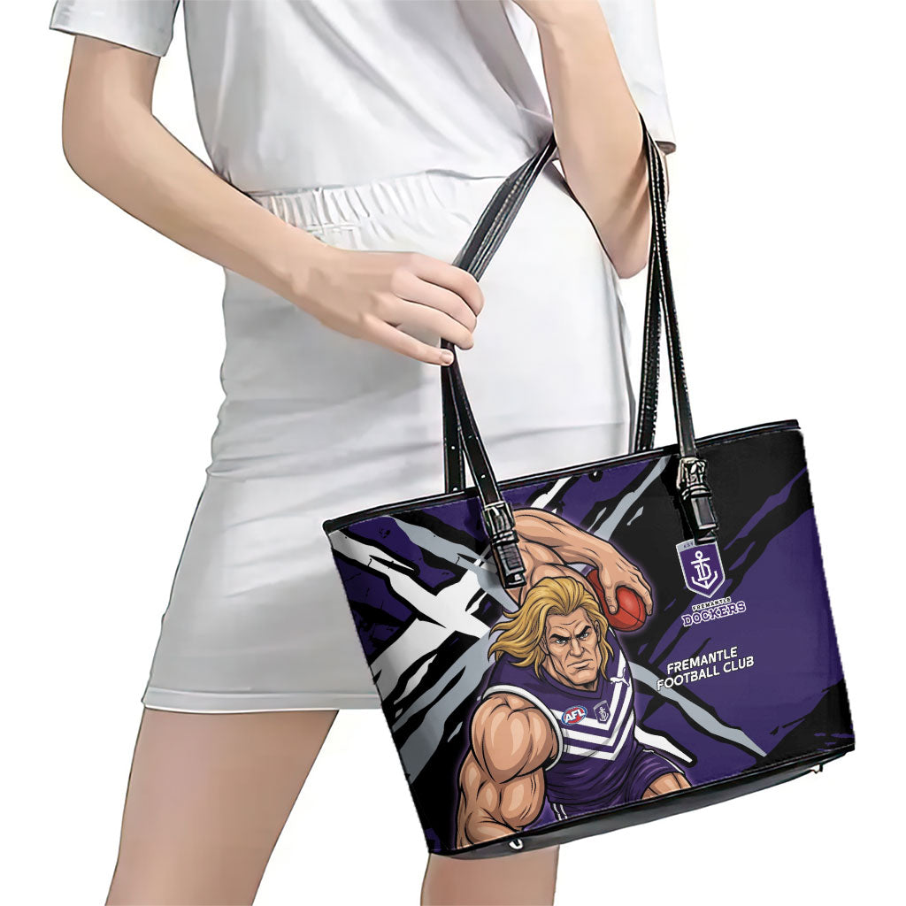 Fremantle Football Club Leather Tote Bag Dockers Muscular Mascot Graphic - Abstract Paint Splatter Art