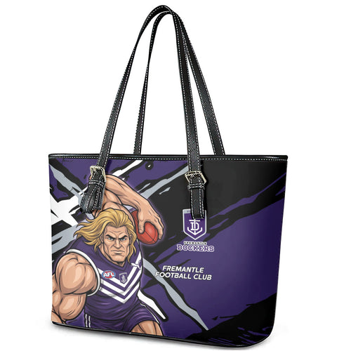 Fremantle Football Club Leather Tote Bag Dockers Muscular Mascot Graphic - Abstract Paint Splatter Art