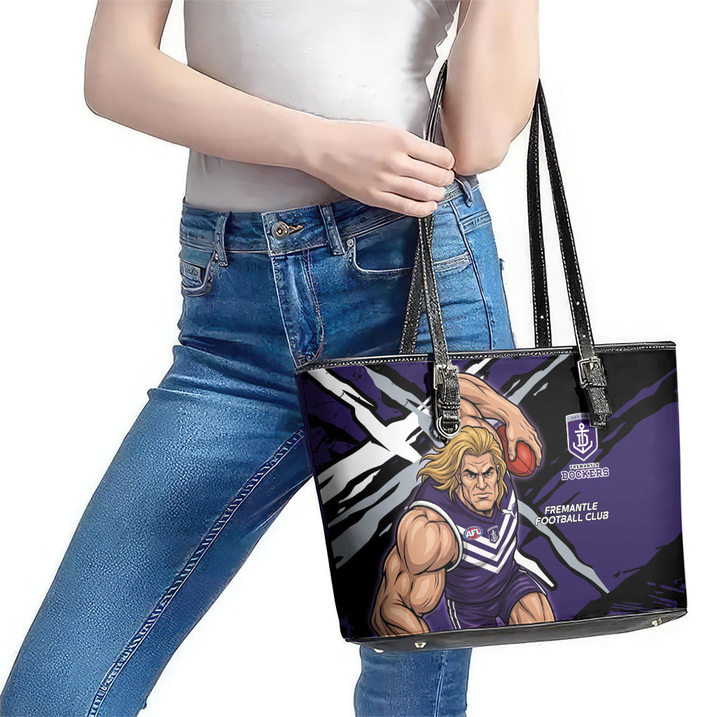 Fremantle Football Club Leather Tote Bag Dockers Muscular Mascot Graphic - Abstract Paint Splatter Art