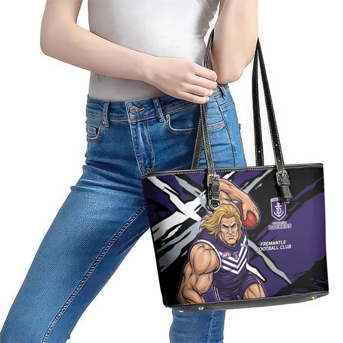 Fremantle Football Club Leather Tote Bag Dockers Muscular Mascot Graphic - Abstract Paint Splatter Art