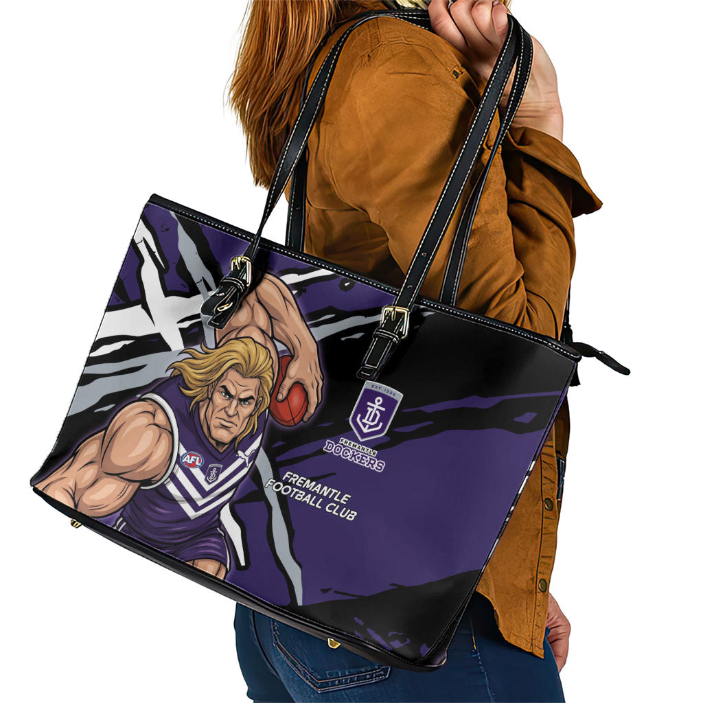 Fremantle Football Club Leather Tote Bag Dockers Muscular Mascot Graphic - Abstract Paint Splatter Art