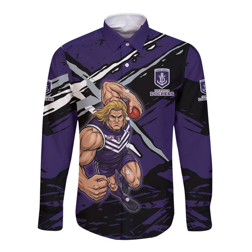 Fremantle Football Club Long Sleeve Button Shirt Dockers Muscular Mascot Graphic - Abstract Paint Splatter Art